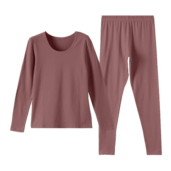 snowsong Thermal Underwear for Women,2024 Hot Women's Solid Fitted Cotton Wool Thermal Long Sleeve Long Pants Underwear Set,Pajamas Set,Undershirts Long Sleeve,Thermal Suit, Khaki M