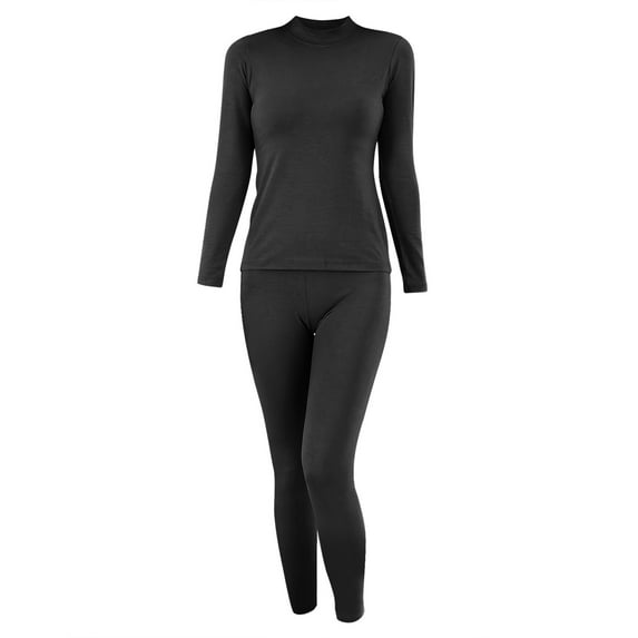 snowsong Thermal Underwear for Women,2024 Hot Women's Solid Fitted Cotton Wool Thermal Long Sleeve Long Pants Underwear Set,Pajamas Set,Undershirts Long Sleeve,Thermal Suit, Black M