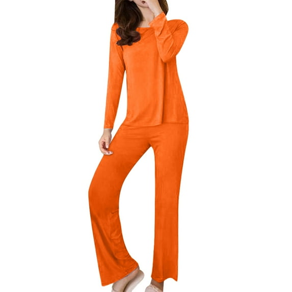 snowsong Thermal Underwear for Women,2024 Hot Women's Solid Fitted Warm Long Sleeve Long Pants Pajama Set with Chest Pads,Pajamas Set,Undershirts Long Sleeve,Thermal Suit, Orange L
