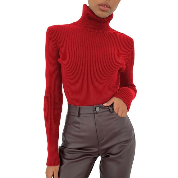 snowsong Thermal Underwear for Women,2024 New Women's Casual Solid High Neck Slim Warm Long Sleeve Top Bottom Shirt,Knit Top,Undershirts Long Sleeve,Casual Tops,(Clearance) Red1 One Size