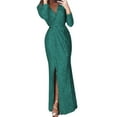 thumbnail image 1 of snowsong Wedding Guest Dresses,Formal Dresses Women's Sexy Sequin Long Sleeve V Neck Long Nightclub Style Slim Sling Dress With Slit Maxi Dress,Bridesmaid Dresses,Long Sleeve Dress Green Dress L, 1 of 6