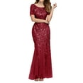 thumbnail image 1 of snowsong Wedding Guest Dresses,Formal Dresses Womens Double V Neck Short Sleeve Mermaid Dress Evening Prom Dress Maxi Dress,Bridesmaid Dresses,Elegant Dresses Red Dress XL, 1 of 8