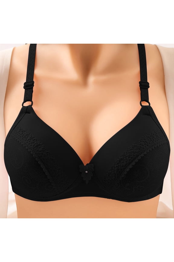 Wireless Bras,2024 New Style Women's Solid Comfortable Breathable Non-Underwire Adjustable Plus Size Push-up Bra,Bras for Women,Push up Bras,Plus Size Bras, Black 50A