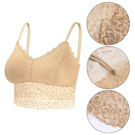 snowsong Wireless Bras for Women,New 2024 Women's Comfortable Breathable Beautiful Back Large Size Wireless Lace Bra With Bra Pads,Bras for Women,Push up Bras,Womens Clothing,(Promotion) Beige 2XL