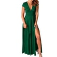 thumbnail image 1 of snowsong Women's Formal Dresses Women's Deep V Neck Short Sleeve Long Dresses Pleated High Waist Slit Club Party Evening Maxi Dress Wedding Guest Dresses For Women Prom Dress Green XL, 1 of 7