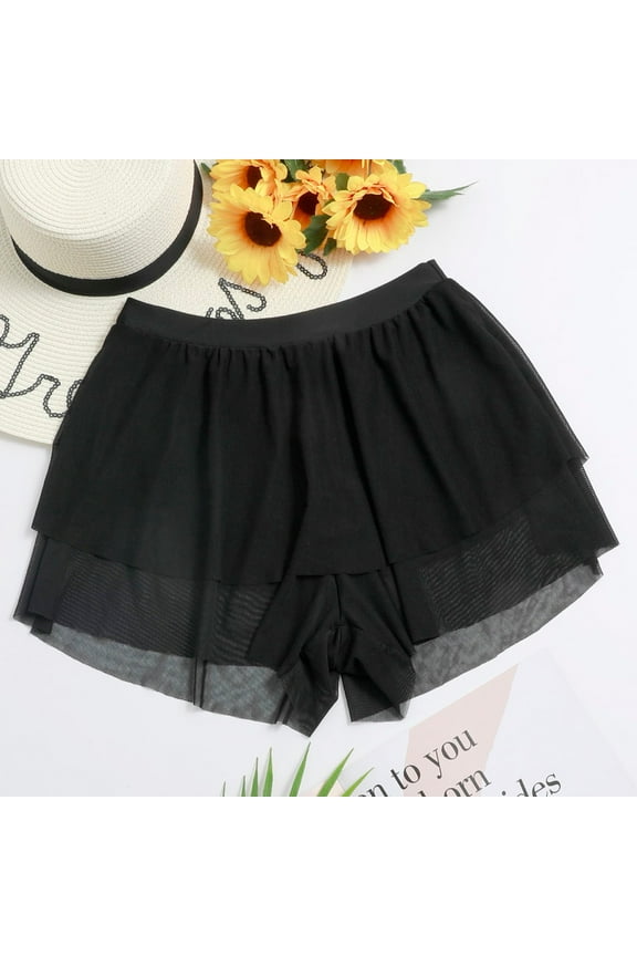 Women's Swimwear Cover ups,2024 New Women's Solid Color Sexy Mesh Cover-Up See Through Double Layer Shorts,Swim Shorts,Mesh Clothing,Plus Size Swimsuit, Black S