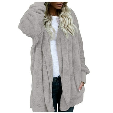snowsong Women's Winter Solid Color Plush Warm Cardigan Mid-Length Double-Sided Jacket Loose Outercoat With Pocket,Cardigan Sweaters for Women,Long Cardigan,Coats for Women,Long Coat Women,Grey,L