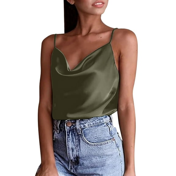 snowsong Womens Tank Tops Corset Top Women's Cowl Neck Satin Cami Top Spaghetti Straps Camisole Sleeveless Soft Tank Tops Crop Tops Army Green L