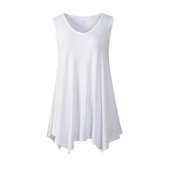 snowsong Womens Tank Tops Going Out Tops Womens Vest Extended Sleeveless V Neck Tunic Tshirt Top Casual Summer Dress Loose Bottom Shirt Womens Tops White L
