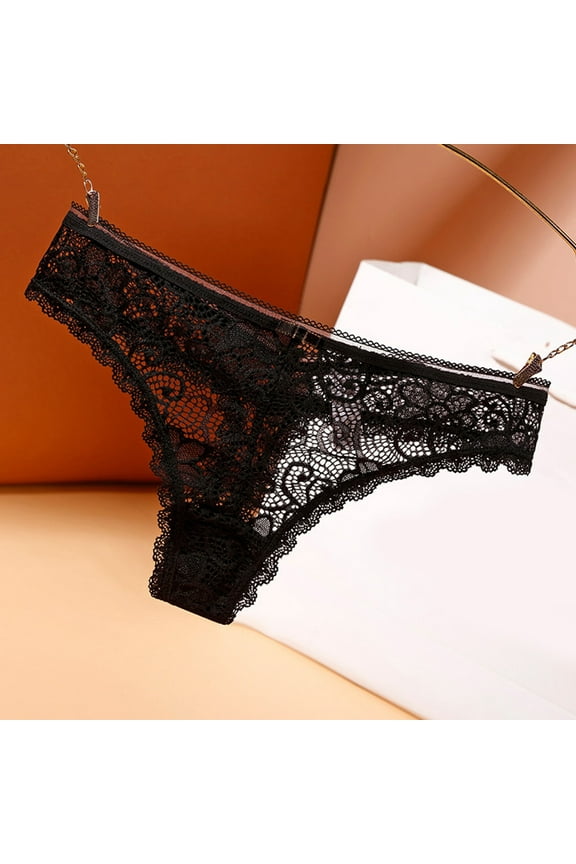 Womens Underwear,Hot 2024 Women's Comfortable Breathable Sexy Solid Low-waist Hollow out Lace Fun Thong,Thongs for Women,Low-waisted Underwear,Plus Size Underwear,(Reduction) Black M