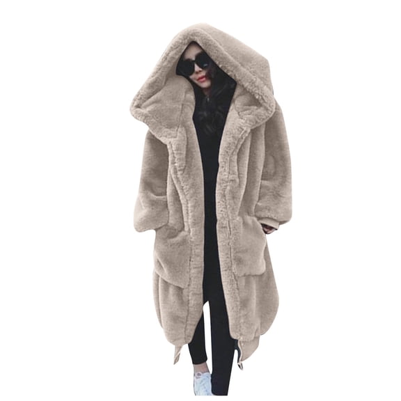 snowsong Womens Winter Coats,Faux Fur Coat,Women Winter Coat Fashion Plus Size Coat Luxury Long Jacket Coat Ladies Warm Hooded Upgrade Coat Outwear ,Trench Coat Women,Fleece Jacket Women,Beige,S