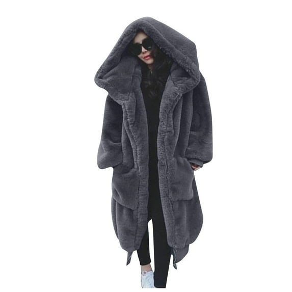 snowsong Womens Winter Coats,Faux Fur Coat,Women Winter Coat Fashion Plus Size Coat Luxury Long Jacket Coat Ladies Warm Hooded Upgrade Coat Outwear ,Trench Coat Women,Fleece Jacket Women,Grey,S
