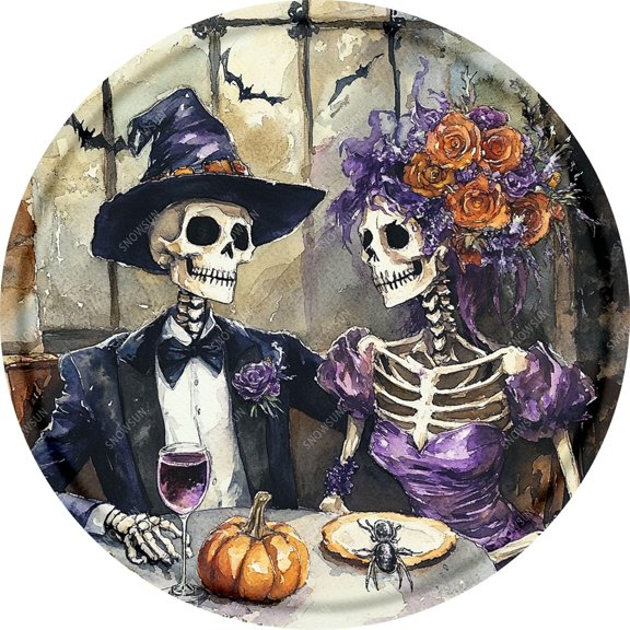 snowsun Metal Signs Day Of The Dead Sugar Skull Funny Halloween Sign Vintage Tin Sign Round Aluminum Sign Wall Decor for Home Office Yard Garage Cafe Bar 8×8 inches