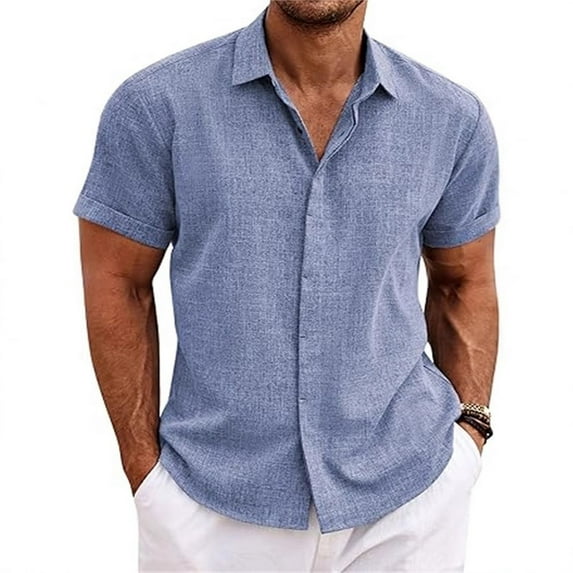 snullo Men's Linen Shirts Short Sleeve Casual Shirts Button Down Shirt Business Dress Clothing Beach Fashion Summer Tops