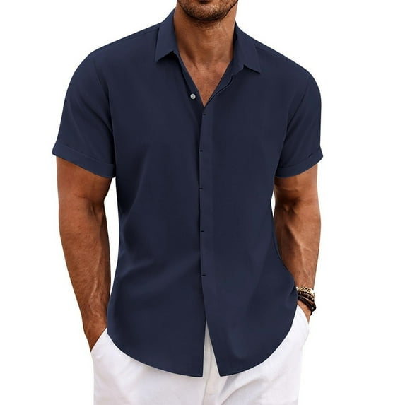 snullo Men's Linen Shirts Short Sleeve Casual Shirts Button Down Shirt Business Dress Clothing Beach Fashion Summer Tops