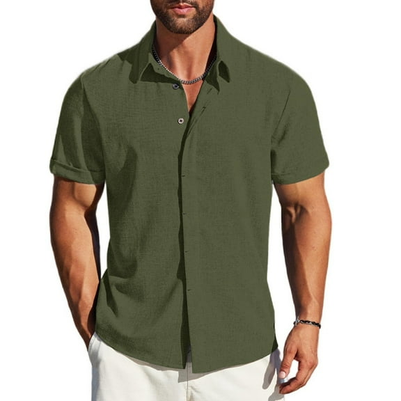 snullo Men's Linen Shirts Short Sleeve Casual Shirts Button Down Shirt Business Dress Clothing Beach Fashion Summer Tops