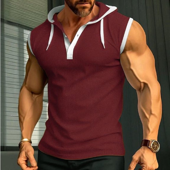 snullo Men's Sleeveless Tank Tops Casual Slim Workout Muscle Cut Off T Shirt Loose Solid Tee with Hoodie