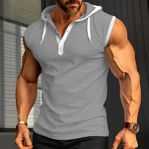 snullo Men's Sleeveless Tank Tops Casual Slim Workout Muscle Cut Off T Shirt Loose Solid Tee with Hoodie