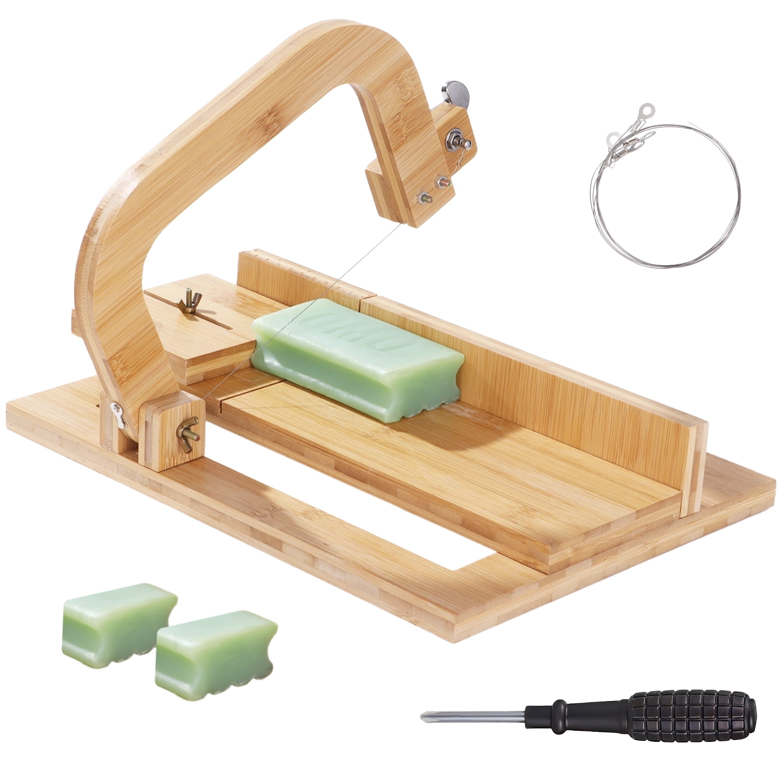 Wooden Soap Cutter with Adjustable Wire, Precision Cutting Tool with Scale Marks & Movable Hand Block, Professional Slicer with Replacement Wires for Soap Making, DIY Crafts