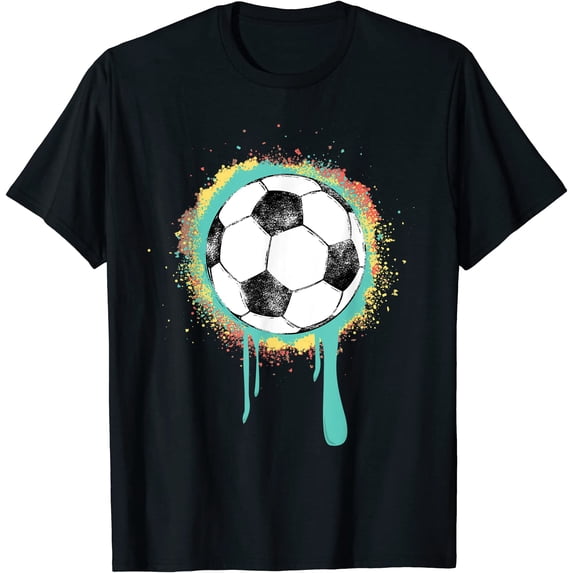 soccer ball with retro vintage graffiti paint design graphic t shirt men 