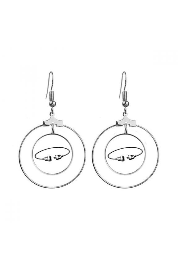 socket charging cable plug pattern earrings dangle hoop jewelry drop circle
