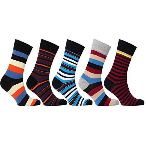 socks n socks - men's 5-pair striped luxury turkish cotton dress socks with gift box