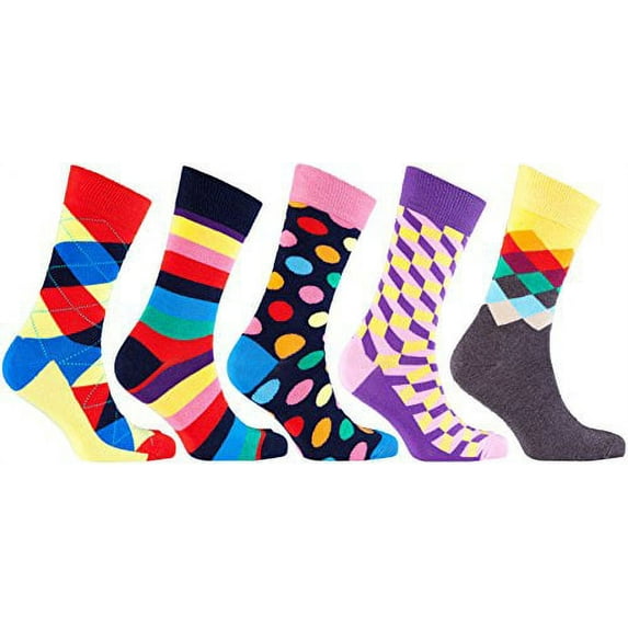 socks n socks - men's 5-pairs luxury cotton cool funky colorful patterned fashion polka dot designer stripe fun argyle dress socks with gift box