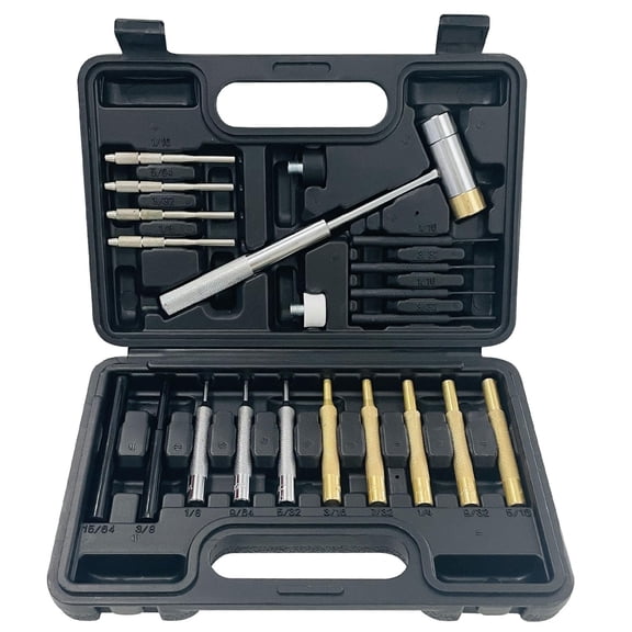 socpuro 21 Pieces Roll Pin Punch Set, Pin Punch Set and Hammer with Brass, Hollow, Steel, Plastic Punches, Mechanical Repair Pin Punch Tools with Storage Case