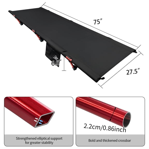 socpuro Portable Camping Cot, Ultralight & Easy to Set Up, for Outdoor Hiking Travel Beach Mountaineering (Black)