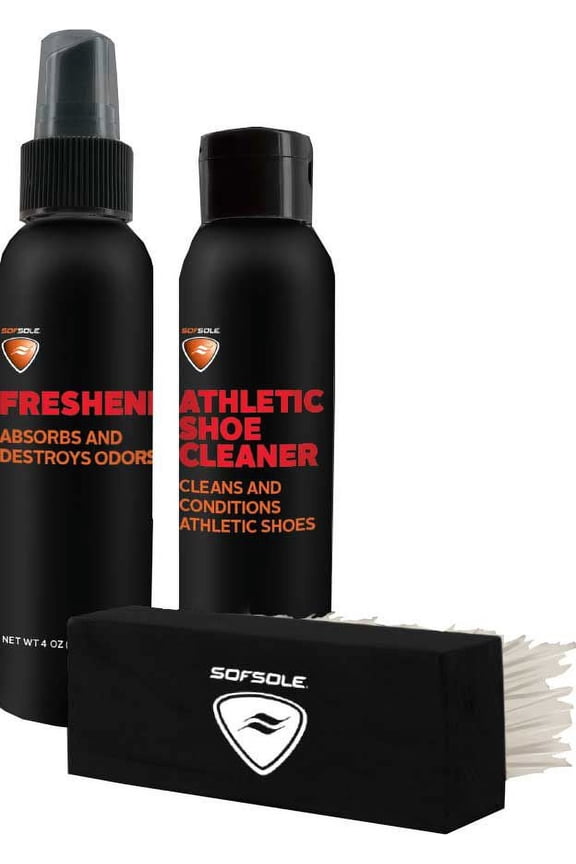 athletic shoe care kit with cleaner, deodorizer and brush
