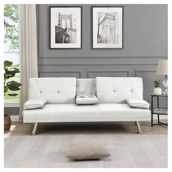 sofa bed with Armrest two holders WOOD FRAME, STAINLESS LEG, FUTON SOFA PVC
