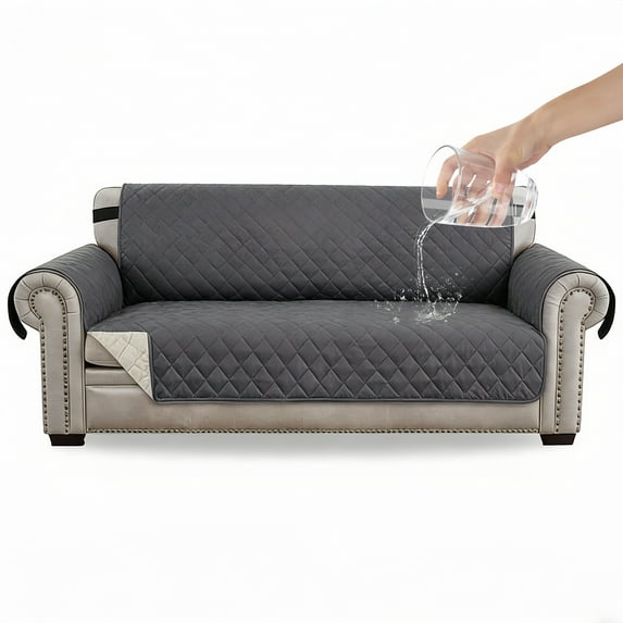 Behome Sofa Cover, Reversible Couch Cover for 3 Cushion Cover Pet Friendly Sofa Cover, Water Resistant Slipcover Furniture Protector with Non Slip Elastic Strap, Gray