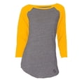 thumbnail image 1 of soffe women's juniors tri-blend 3/4 sleeve baseball tee, charcoal heather/gold, x-large, 1 of 1