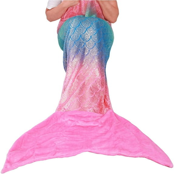 softan Adult Mermaid Tail Blanket, Ladies Rainbow Foil Pink Tail Mermaid Blanket 25" × 60"