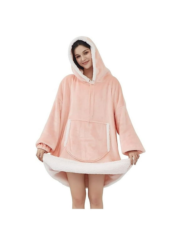 softan Blanket Hoodie, Oversized Sherpa Fleece Wearable Blanket for Women & Men, Super Warm and Cozy Plush Flannel Hooded Blanket, Sweatshirt Gift with Giant Pocket, One Size Fits All, Pink