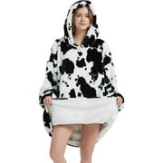 SOFTAN STORE softan Blanket Hoodie, Oversized Wearable Blanket for Adult Women and Men Gifts, Super Cozy Warm and Soft Hooded Blanket Sweatshirt, Cow Print Faux Fur Blanket Sweatshirt with Large Pocket