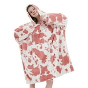 SOFTAN STORE softan Blanket Hoodie, Oversized Wearable Blanket for Adult Women and Men Gifts, Super Cozy Warm and Soft Hooded Blanket Sweatshirt, Pink Cow Print Faux Fur Blanket Sweatshirt with Large Pocket