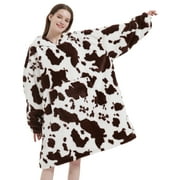 SOFTAN STORE softan Blanket Hoodie, Oversized Wearable Blanket for Adult Women and Men Gifts, Super Cozy Warm and Soft Hooded Blanket Sweatshirt, Brown Cow Print Faux Fur Blanket Sweatshirt with Large Pocket