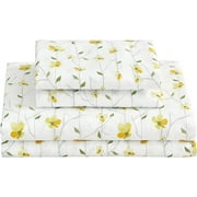 softan Full Sheet Set Floral Bed Sheets Full Printed Sheets Double - 4 Piece Soft Microfiber Patterned Fitted Sheets Full with 15" Deep Pocket, Yellow Flower