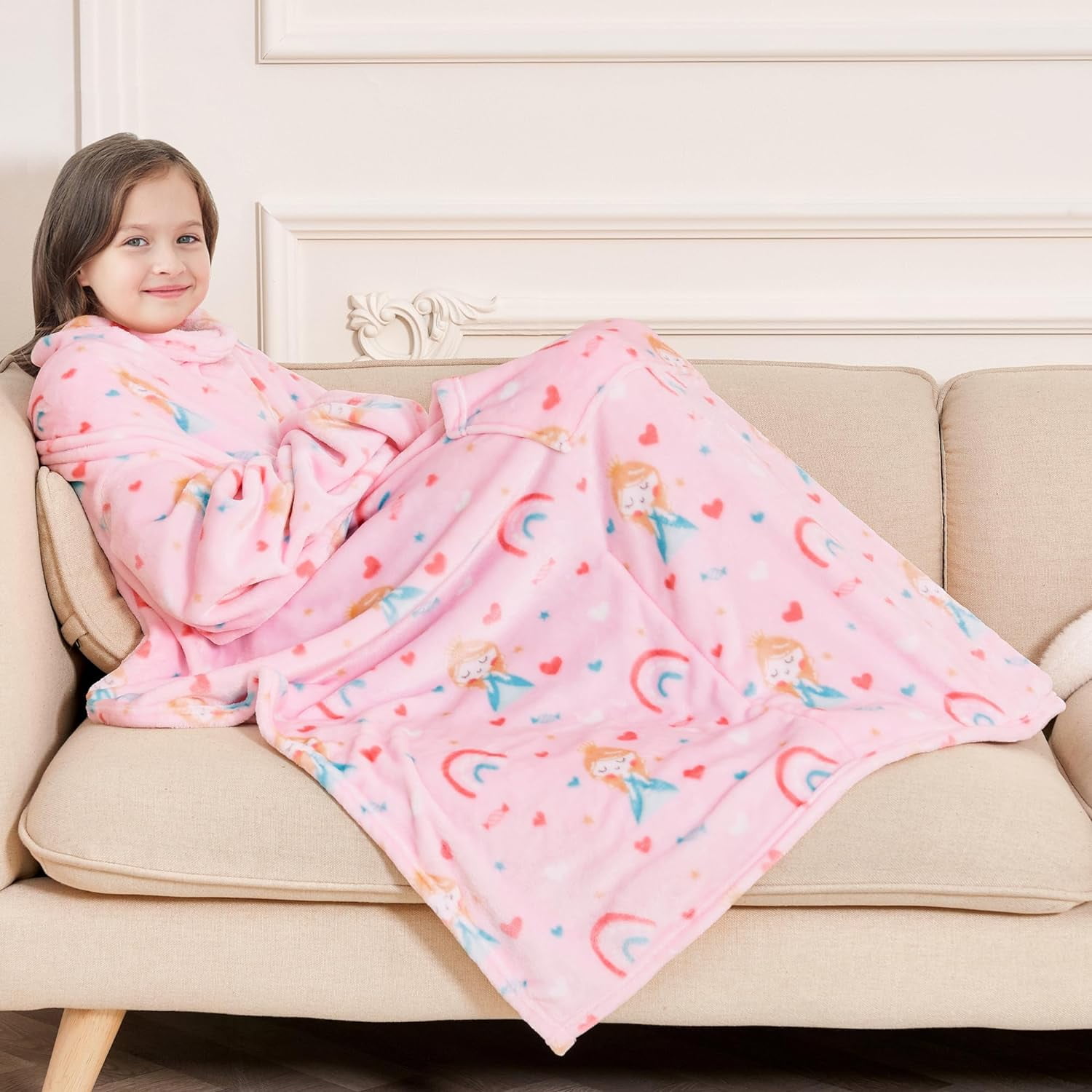 Comfy Kids Wearable Snuggle Fleece Blanket with Sleeves Foot Pocket Unicorn Design 48 x 48 Walmart