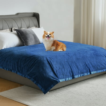 softan Waterproof Dog Blanket, Washable Pet Blanket for Sofa Couch Bed, Liquid Pee Proof Dog Bed Cover, Soft Durable and Reversible Sherpa Fleece Blanket for Large Dogs(Navy Blue|Light Grey 70*90")