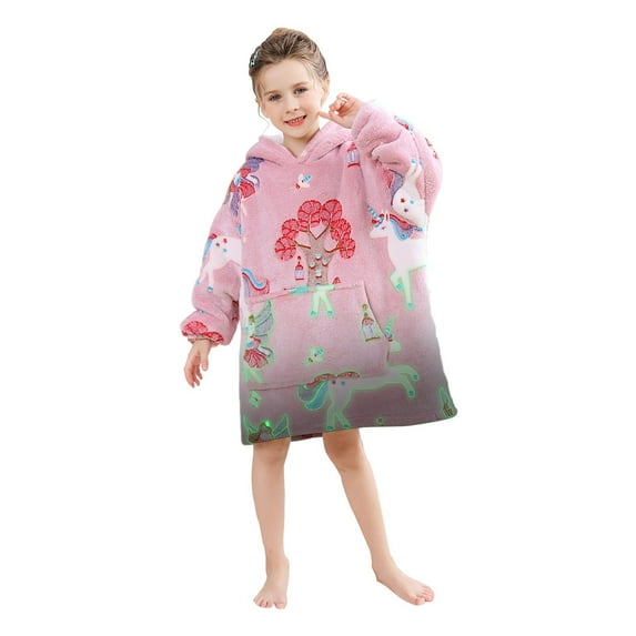 softan Wearable Blanket Hoodie for Kids, Super Warm and Cozy Plush Sherpa Flannel Wearable Hooded Blanket with Giant Pocket, Perfect Gifts for 2-6 Year Old Boys & Girls