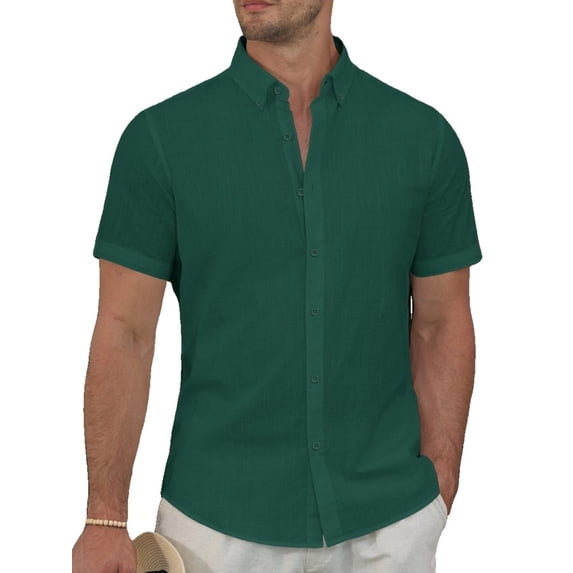 sogami Men's Breathable Cotton Linen Short Sleeve Button Down Summer Shirt