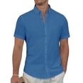 thumbnail image 1 of sogami Men's Breathable Cotton Linen Short Sleeve Button Down Summer Shirt, 1 of 8