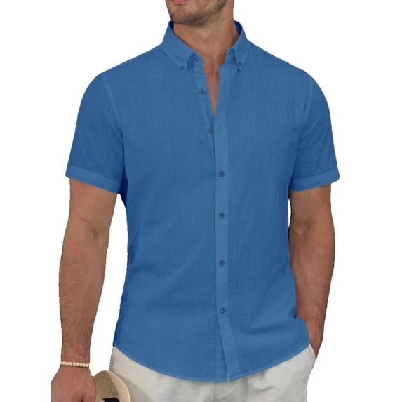 sogami Men's Breathable Cotton Linen Short Sleeve Button Down Summer Shirt