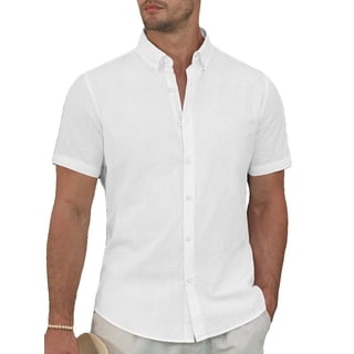 sogami Men's Breathable Cotton Linen Short Sleeve Button Down Summer Shirt