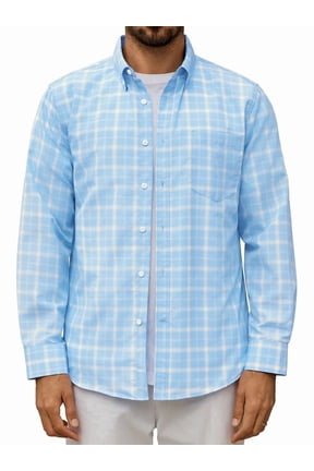 Men's Casual Plaid Long Sleeve Shirt Lightweight Cotton Gingham Shirt