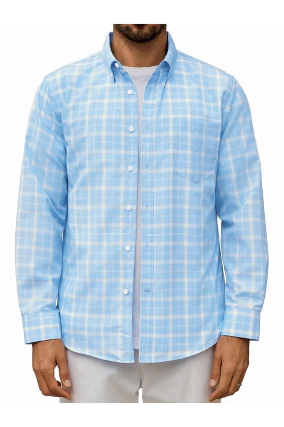 Men's Casual Plaid Long Sleeve Shirt Lightweight Cotton Gingham Shirt