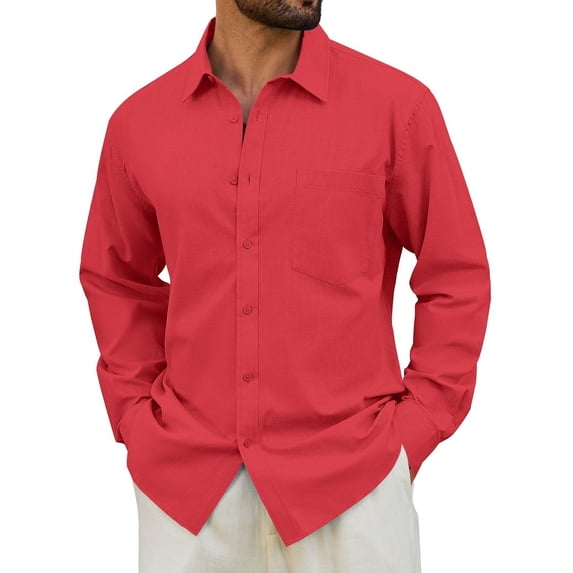 sogami Men's Cotton Linen Shirt Casual Long Sleeve Button Down Shirt