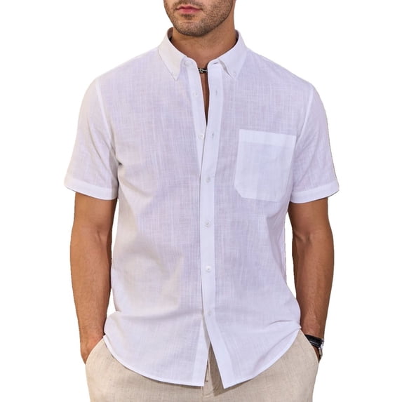 sogami Men's Cotton Linen Short Sleeve Button Down Shirt Casual Summer Shirt